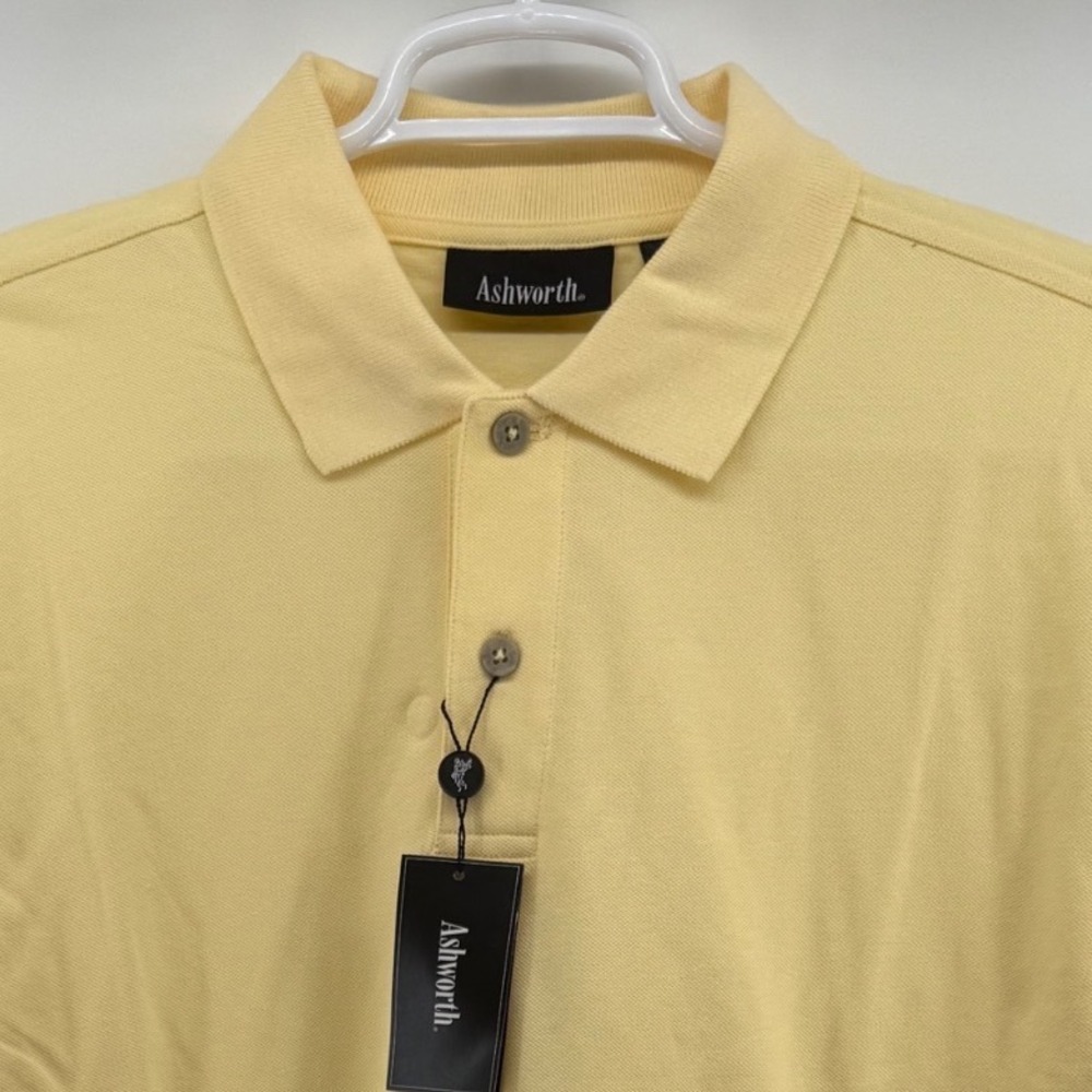 Ashworth Mens XL Yellow Cotton Pique Short Sleeve Golf Polo Shirt NWT AM3028